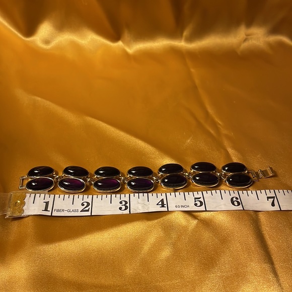 Gold colored bracelet with 2 strands of oval purple jewels-FINAL MARKDOWN - Picture 6 of 7